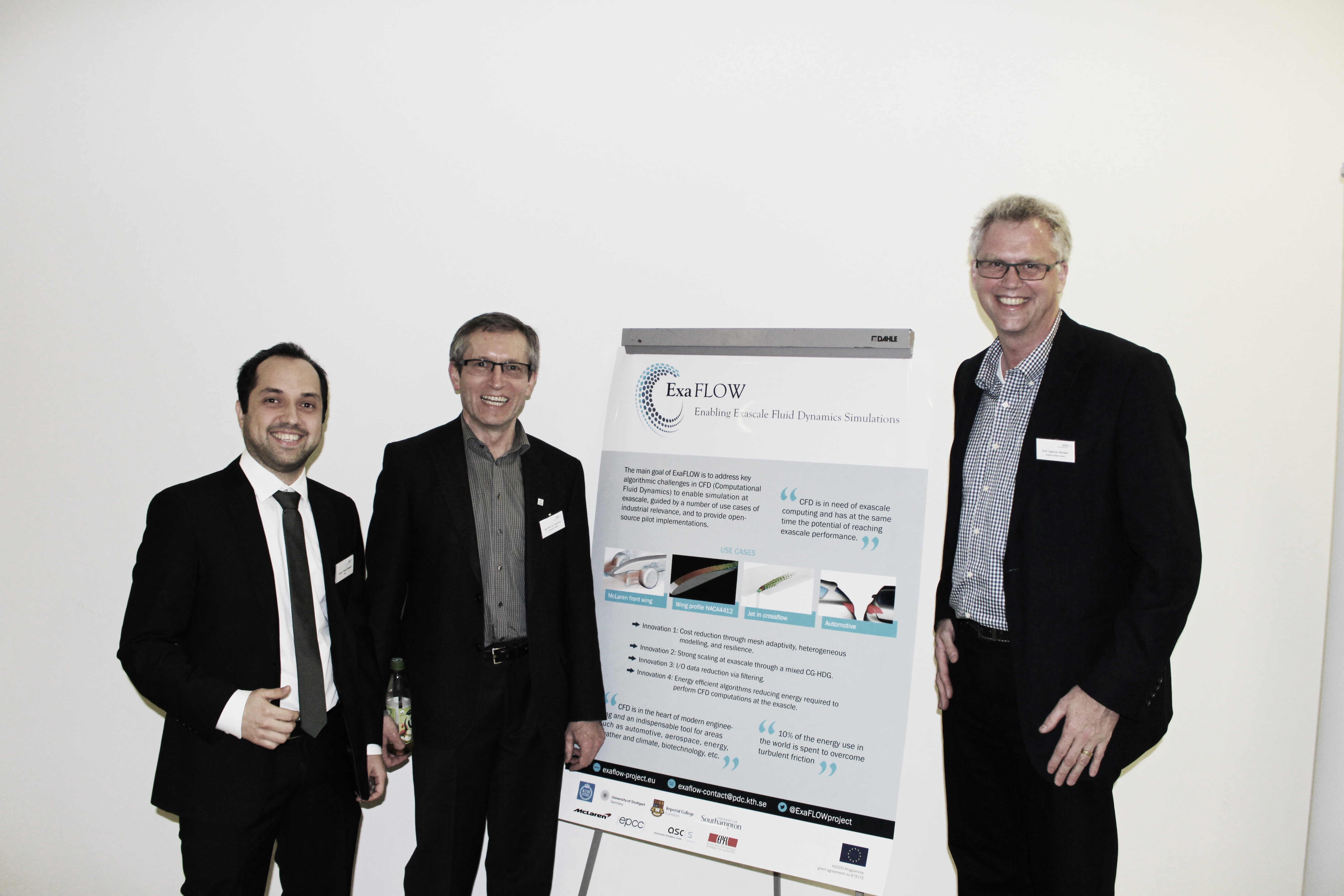 Spencer Sherwin, Carlos Falconi, Ulrich Rist presenting ExaFLOW at a Workshop of ASCS in Stuttgat